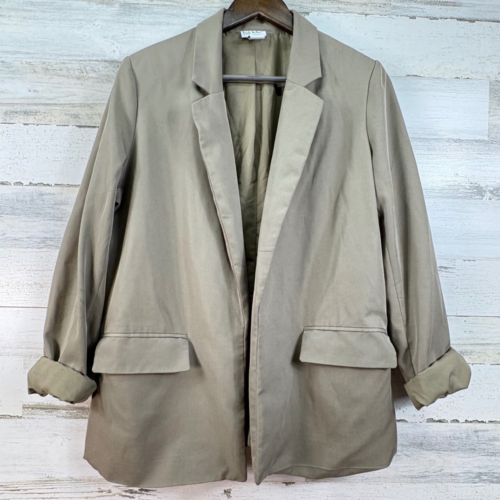 Nicole Miller‎ New York Womens Taupe Open Front Relaxed Blazer Jacket Size M